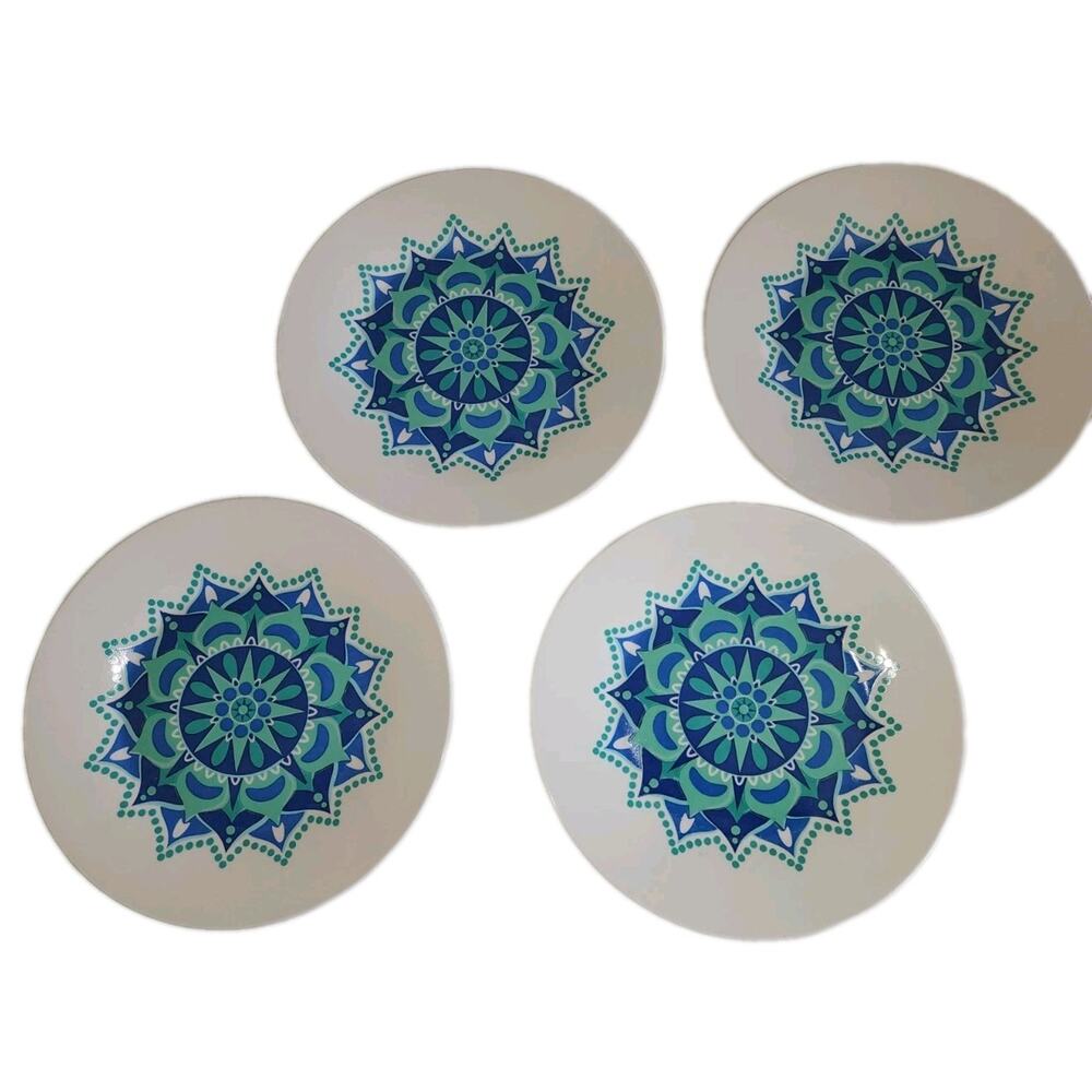 4 Royal Norfolk Dessert Plates 8” Blue Green Sunburst Medallion RNF127 Salad